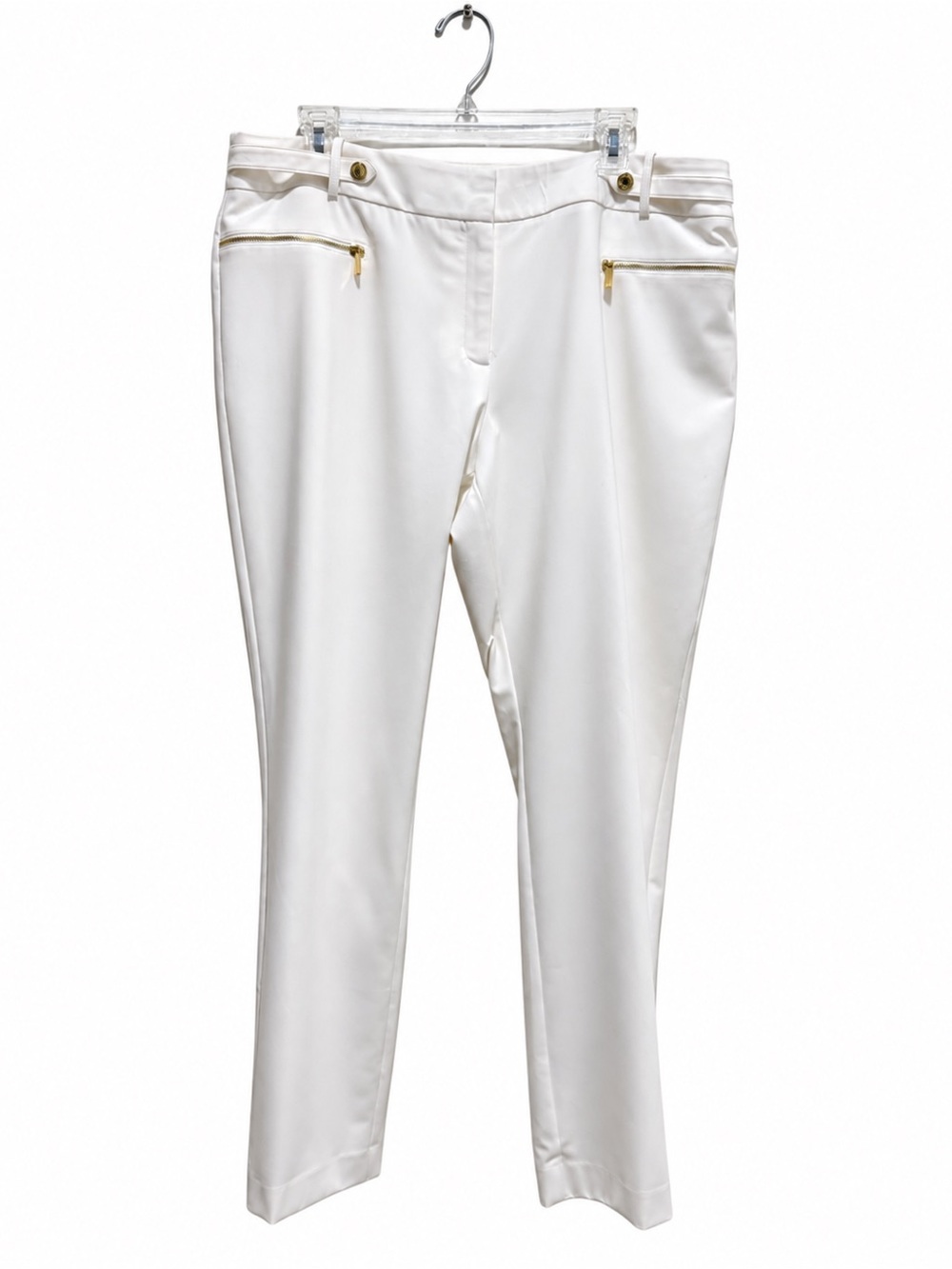 Calvin Klein White Slim Ankle Pants Size 16 Gold Zip Pockets